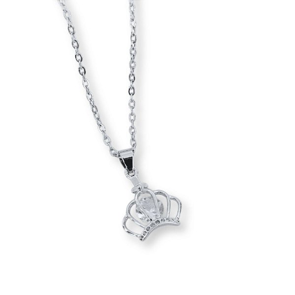 Colar coroa com cristal de aço inox
