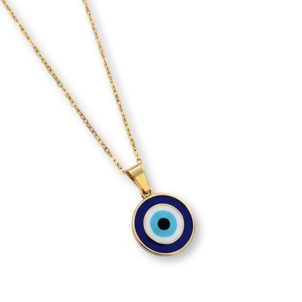 Colar com pingente de  Olho Grego Azul em Aço Inox banho ouro