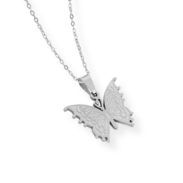 Colar com pingente de Borboleta de aço inox