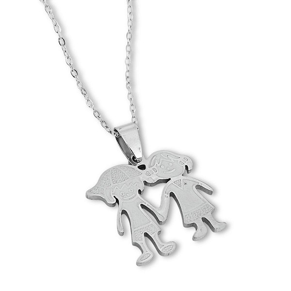 Colar com pingente de casal de aço inox