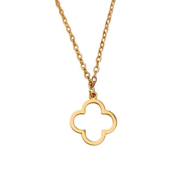 Colar trevo vazado de aço com banho ouro