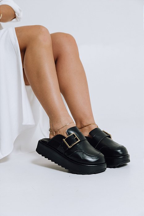 LARI - CLOG FEMININO ANATÔMICO FIVELA PRETO