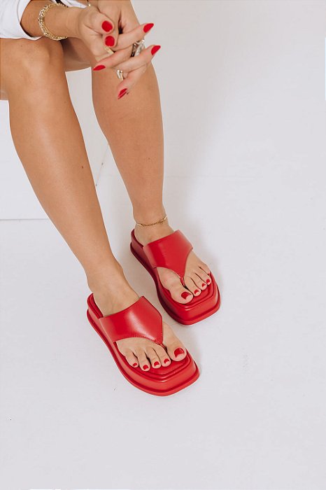 NEW BÚZIOS - CHINELO FLATFORM COURO FEMININO VERMELHO