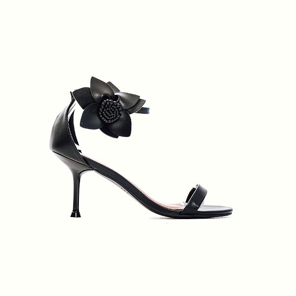 ALBA - SANDÁLIA FEMININA SALTO ALTO FLOR PRETA