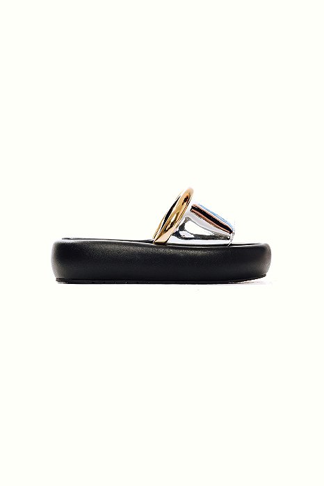 GABRIELA - TAMANCO FLATFORM FEMININO TIRA LARGA PRATA E DOURADO