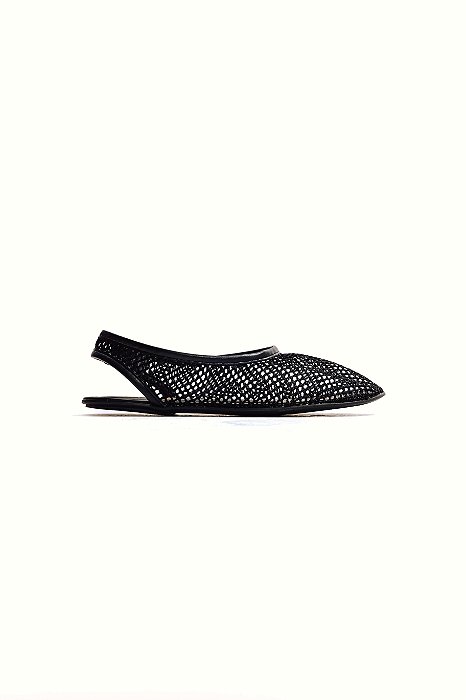 UANA - SAPATILHA SLINGBACK FEMININA BICO REDONDO TELA PRETA
