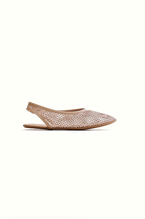 UANA - SAPATILHA SLINGBACK FEMININA BICO REDONDO TELA NUDE