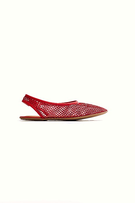 UANA - SAPATILHA SLINGBACK FEMININA BICO REDONDO TELA VERMELHA