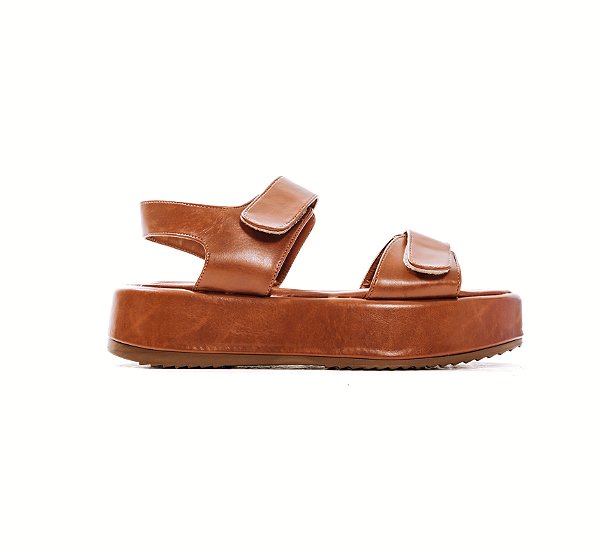 CAROL - PAPETE FEMININA FLATFORM VELCRO CAMEL