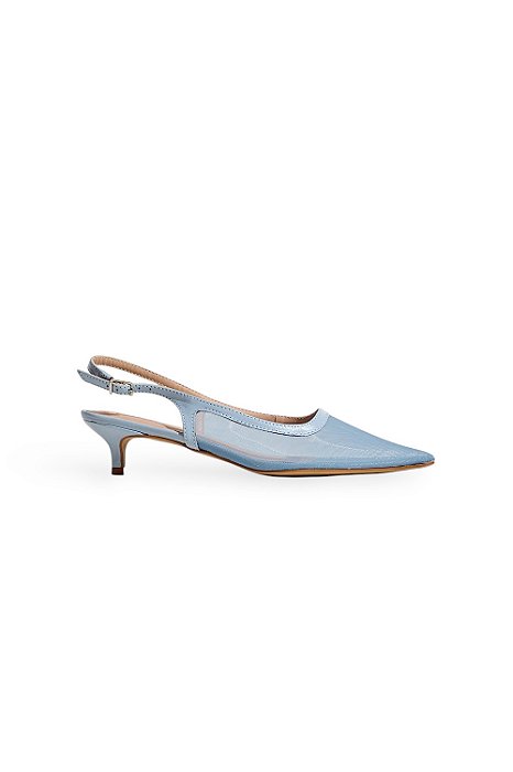 NOLA - SCARPIN FEMININA BICO FINO SALTO KITTEN HEELS TELA SLINGBACK AZUL