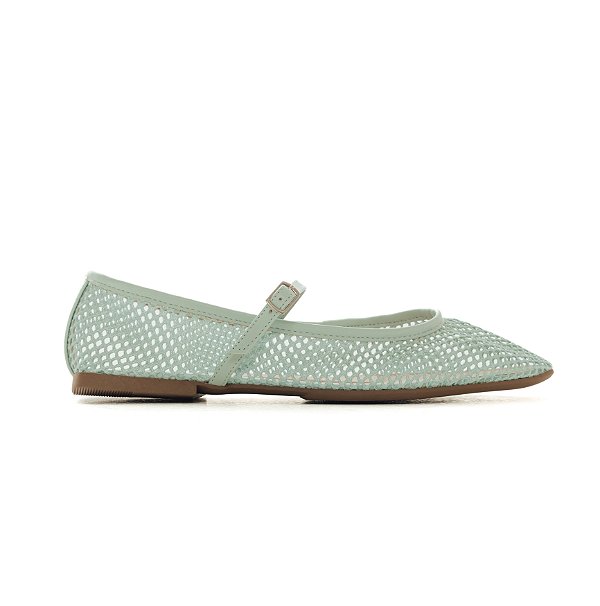 RITA - SAPATILHA FEMININA BICO QUADRADO FIVELA TELA MENTA