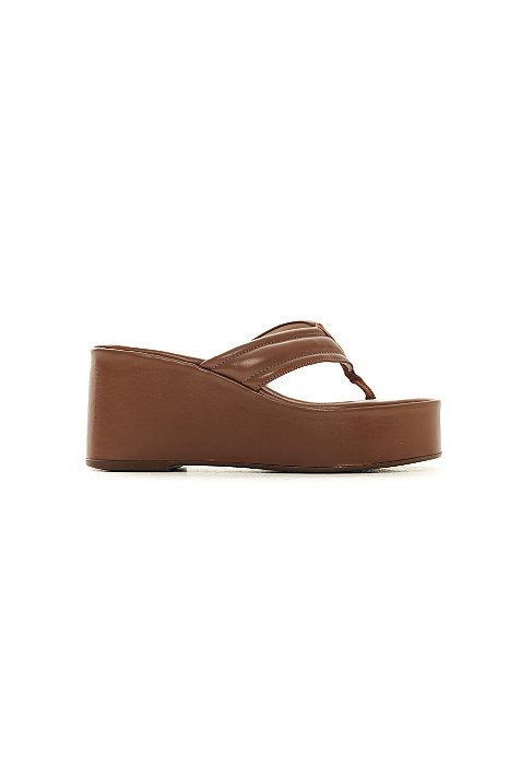 MAJU - TAMANCO FEMININO PLATAFORMA DE DEDO COURO CAMEL