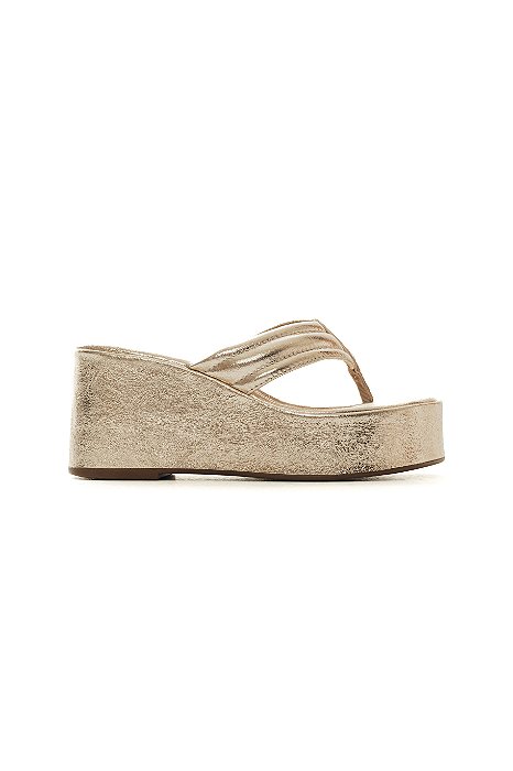 MAJU - TAMANCO FEMININO PLATAFORMA DE DEDO COURO OURO LIGHT