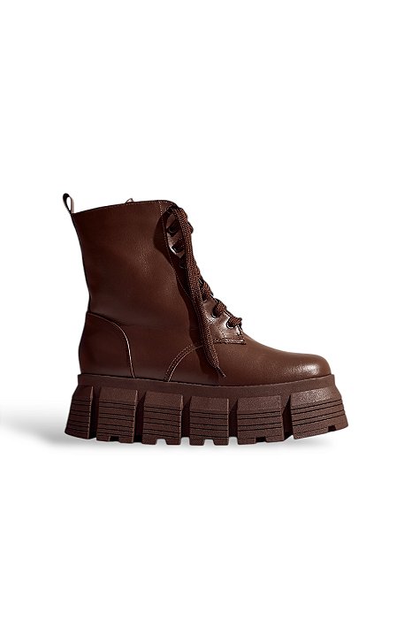 JULIETA - BOTA COTURNO FEMININO CHUNKY TRATORADA COURO MARROM