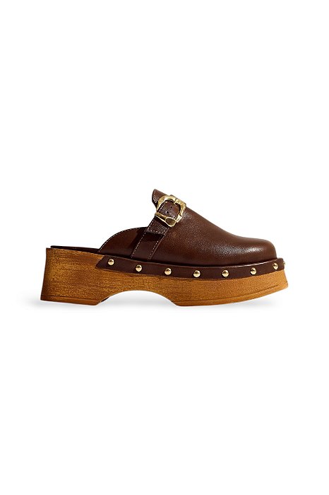 NOELLE - CLOG FEMININO SALTO BAIXO MARROM