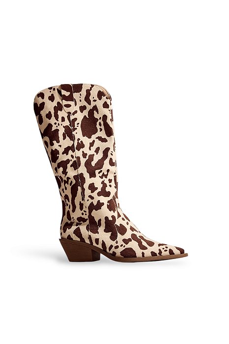 JORDANA - BOTA FEMININA COUNTRY CANO LONGO VACA BEGE/MARROM