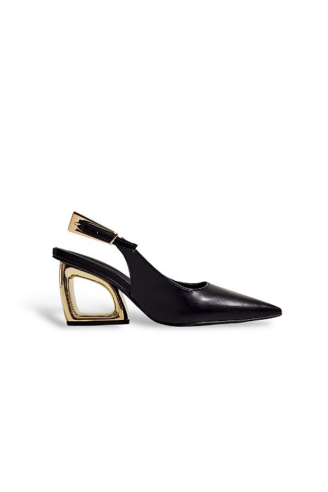 JOLIE - SCARPIN FEMININA BICO FINO SALTO GEOMÉTRICO SLINGBACK PRETO