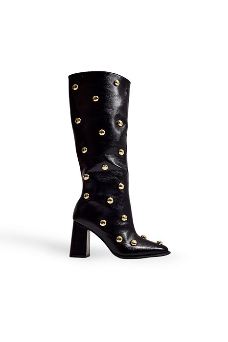 SCARLET - BOTA FEMININA SALTO ALTO CANO LONGO TACHAS PRETA