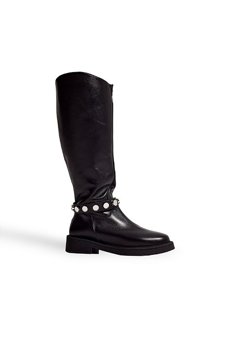 AMORA - BOTA FEMININA 2 EM 1 CANO LONGO COURO PRETA