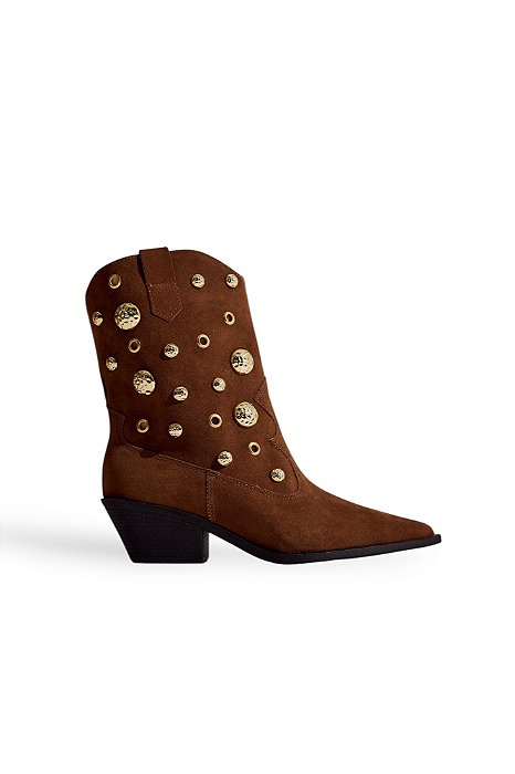 STELA - BOTA FEMININA WESTERN COM APLICAÇÕES MARROM