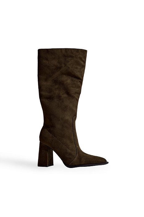 NARA - BOTA FEMININA SALTO ALTO CANO LONGO VERDE MILITAR