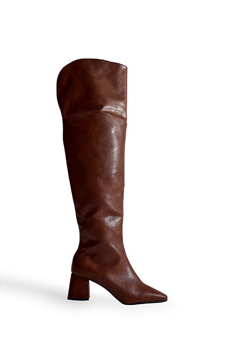 Bota Feminina em Over The knee Salto Alto Bico Tessa (Camel