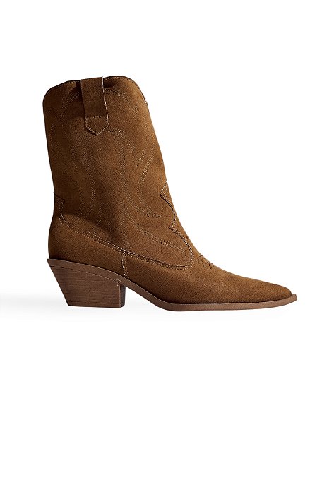 GIANNA - BOTA FEMININA COUNTRY CAMURÇA COM BORDADO MARROM CLARO
