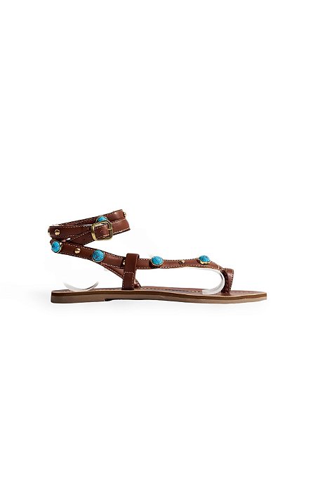 PRÉ VENDA | LUNA - SANDÁLIA FEMININA RASTEIRA DEDO COM APLICAÇÕES CAMEL