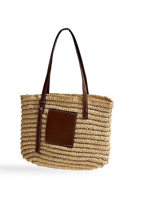 CELINA - BOLSA FEMININA PALHA BEGE COM MARROM