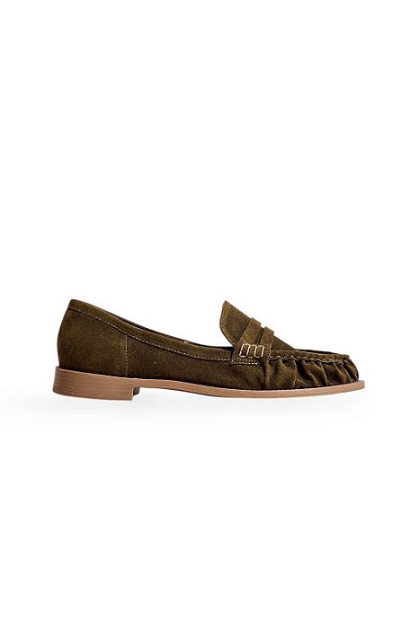 NAOKO - MOCASSIM FEMININO CAMURÇA VERDE MILITAR