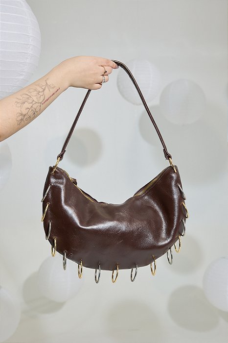 KUROMI  - BOLSA FEMININA OMBRO ARGOLAS COURO MARROM