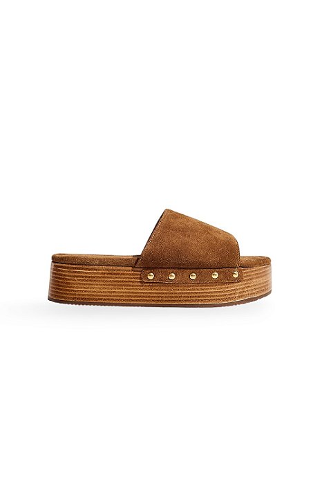 UBUD - TAMANCO FLATFORM FEMININO SALTO MADEIRA COURO CAMEL