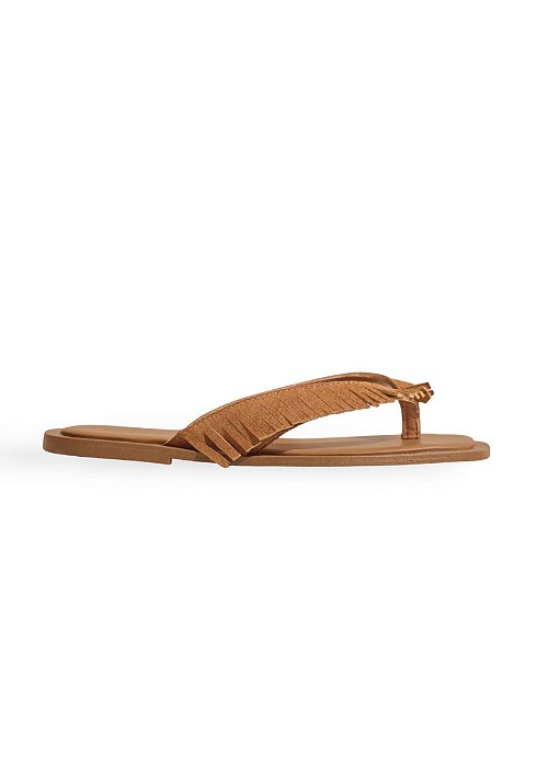 FUJI - CHINELO FLATFORM FEMININO FRANJAS COURO CAMEL