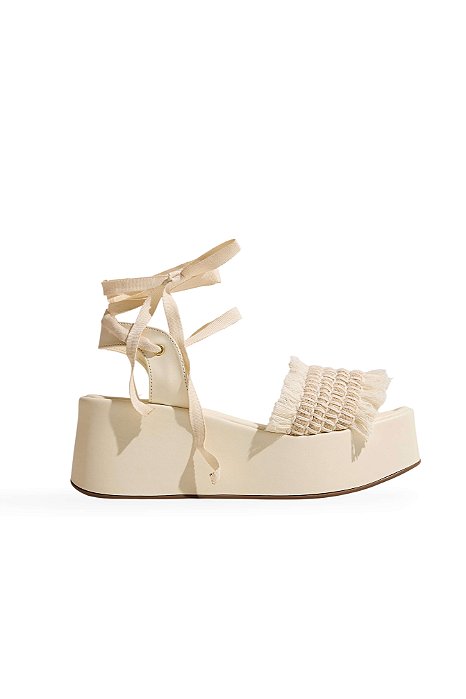 CHALI - SANDÁLIA PLATAFORMA FEMININO TRAMA ARTESANAL OFF WHITE