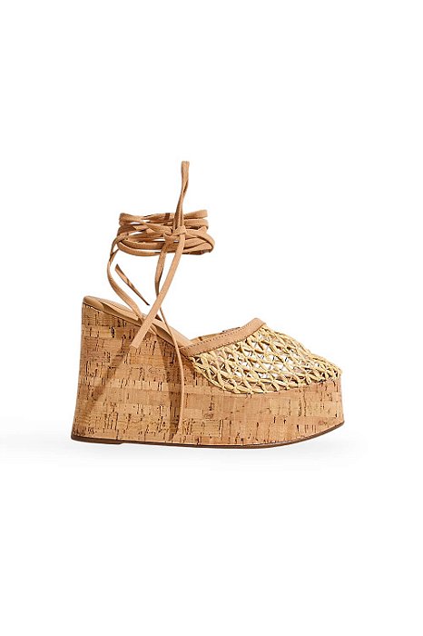 SOL - SANDÁLIA PLATAFORMA FEMININA AMARRAÇÃO BEGE