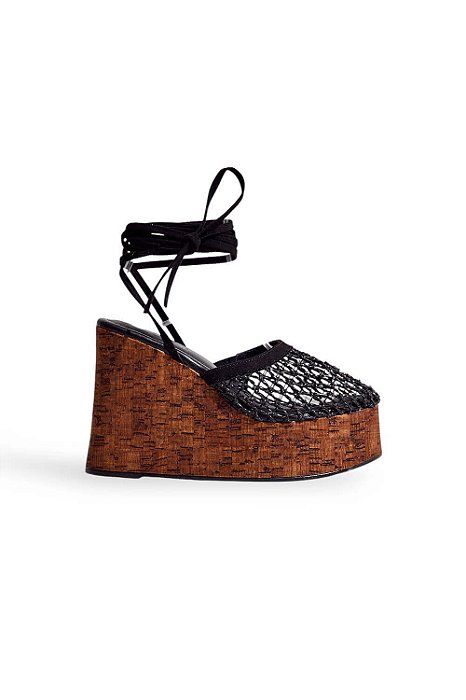 SOL - SANDÁLIA PLATAFORMA FEMININA AMARRAÇÃO PRETA