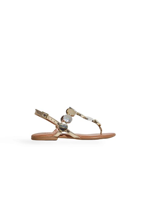 PROSPERIDADE - SANDÁLIA RASTEIRA FEMININA DE DEDO PRATA COM DOURADO