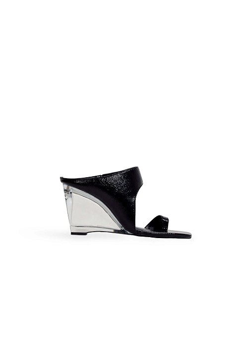 PRÉ VENDA | SUCESSO - TAMANCO FEMININO DEDO SALTO ANABELA COURO PRETA