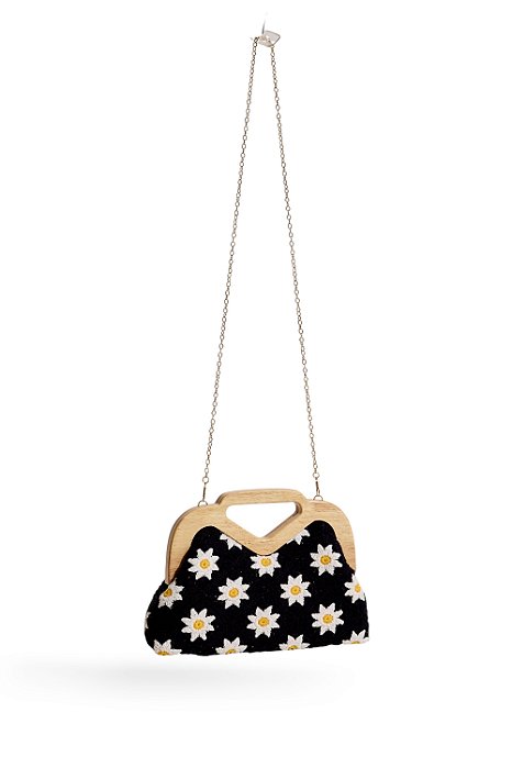 FLOWERS - BOLSA FEMININA CROCHÊ PRETA