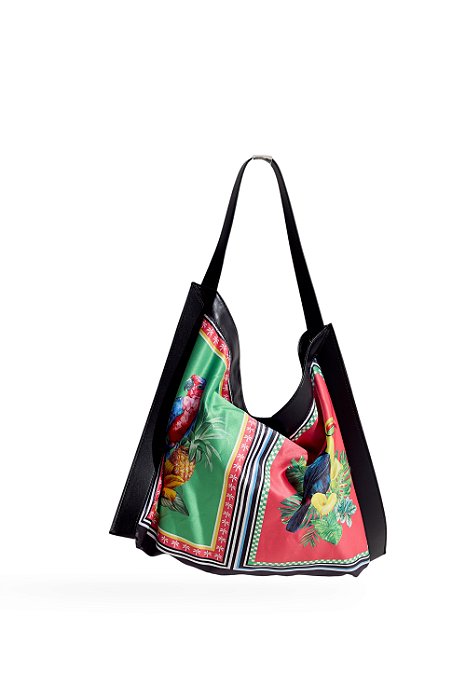 KAPUA - BOLSA FEMININA CETIM PÁSSAROS PRETA