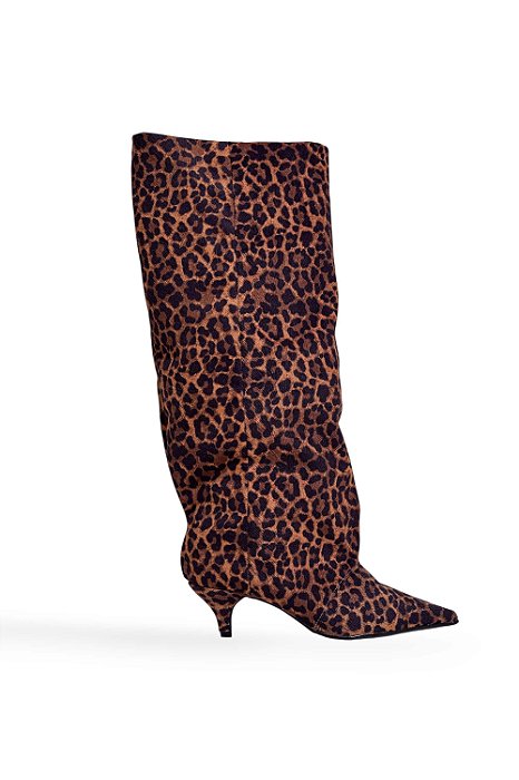 LISE - BOTA FEMININA CANO ALTO BICO FINO SUEDE ANIMAL PRINT