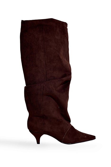 LISE - BOTA FEMININA CANO ALTO BICO FINO SUEDE MARROM
