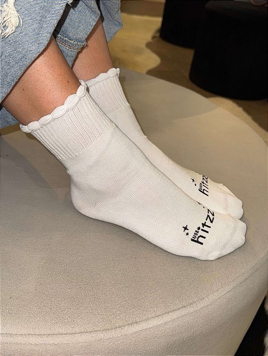 MEIA FEMININA CANO MÉDIO BABADO PICOT OFF WHITE