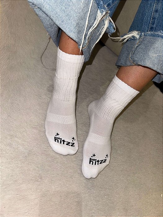 MEIA FEMININA COM PUNHO SOFT CANO MÉDIO BRANCA