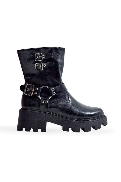 NAMU - BOTA FEMININA BIKER CANO CURTO TRATORADA PRETA