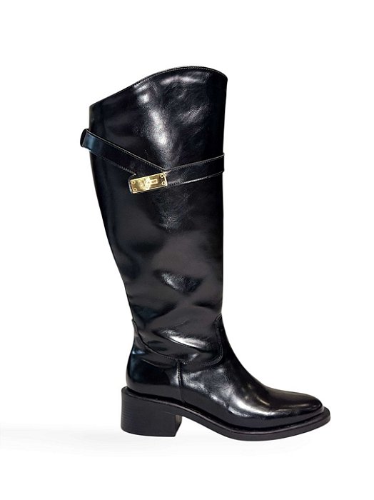 SARINA - BOTA FEMININA SALTO BAIXO CANO LONGO PRETA