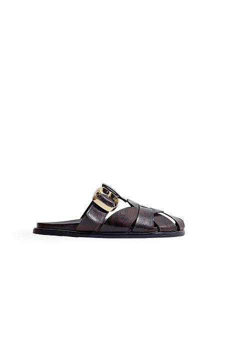 AURA - CLOG FEMININO FIVELA MARROM