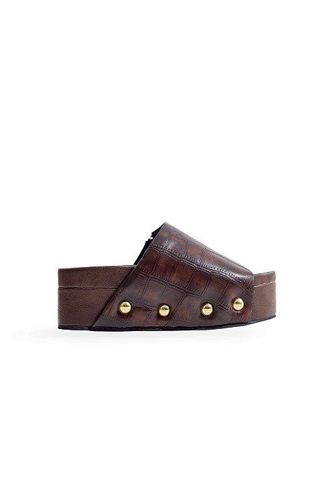 LARA - TAMANCO FEMININO FLATFORM CROCO MARROM