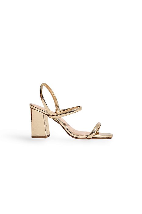 MONIQUE - SANDÁLIA FEMININA SALTO ALTO METALIZADO OURO LIGHT