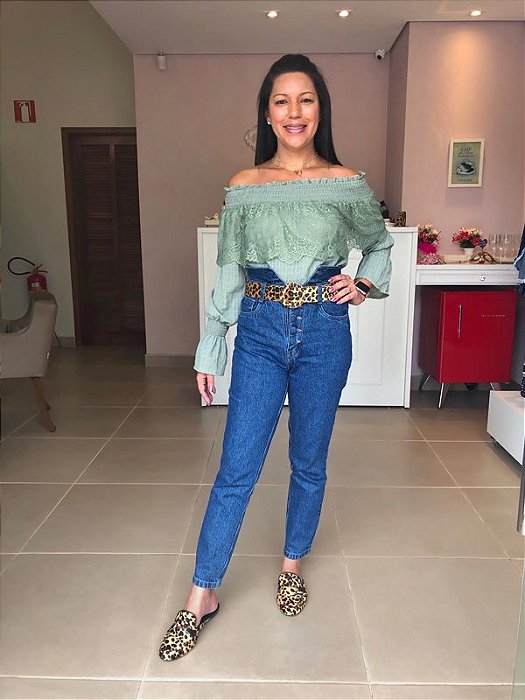 calça cós alto jeans